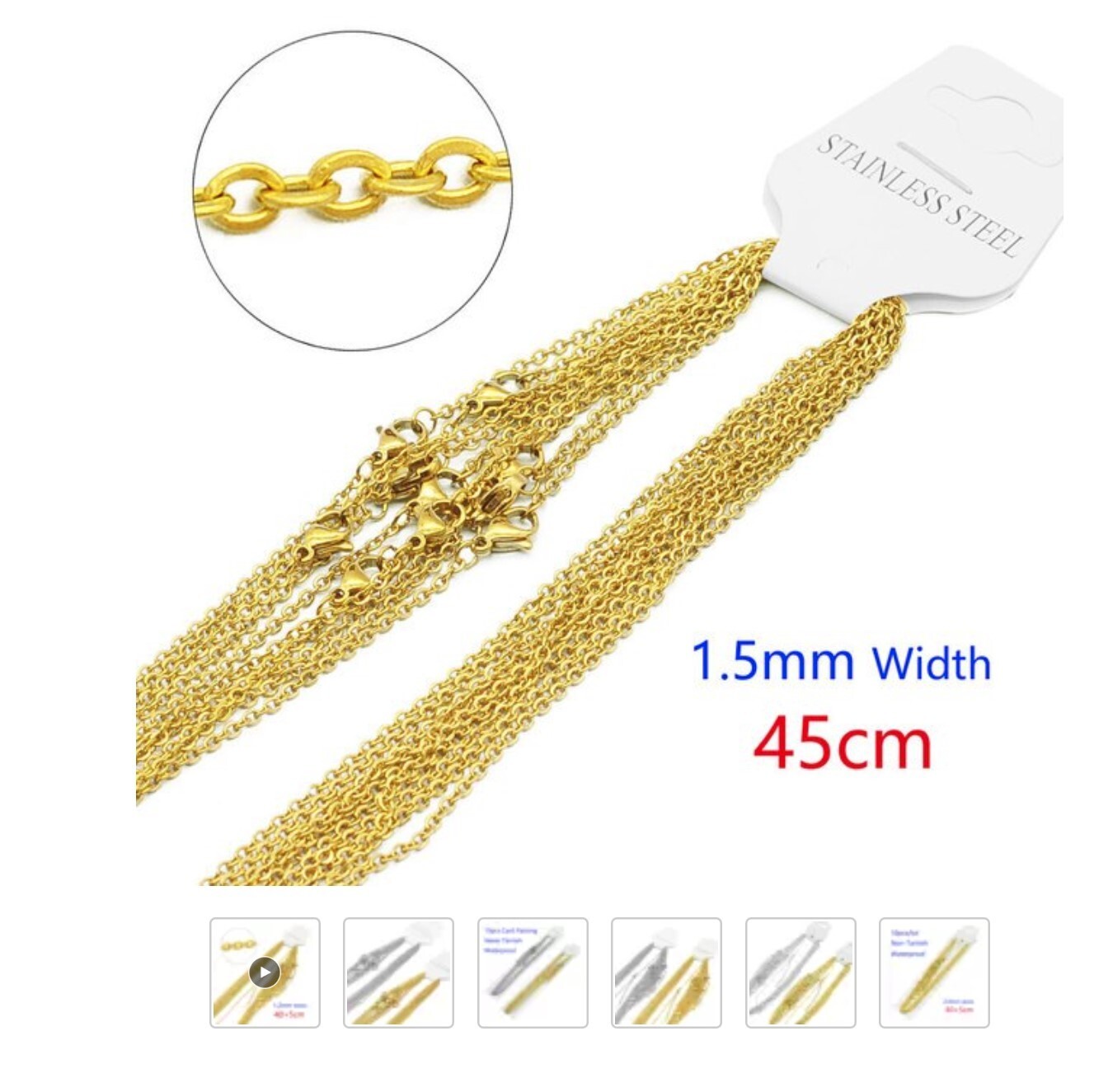 Gold Stainless Steel 45 cm(17.7 Inch) , 1.5 mm Oval Link Neck Chain