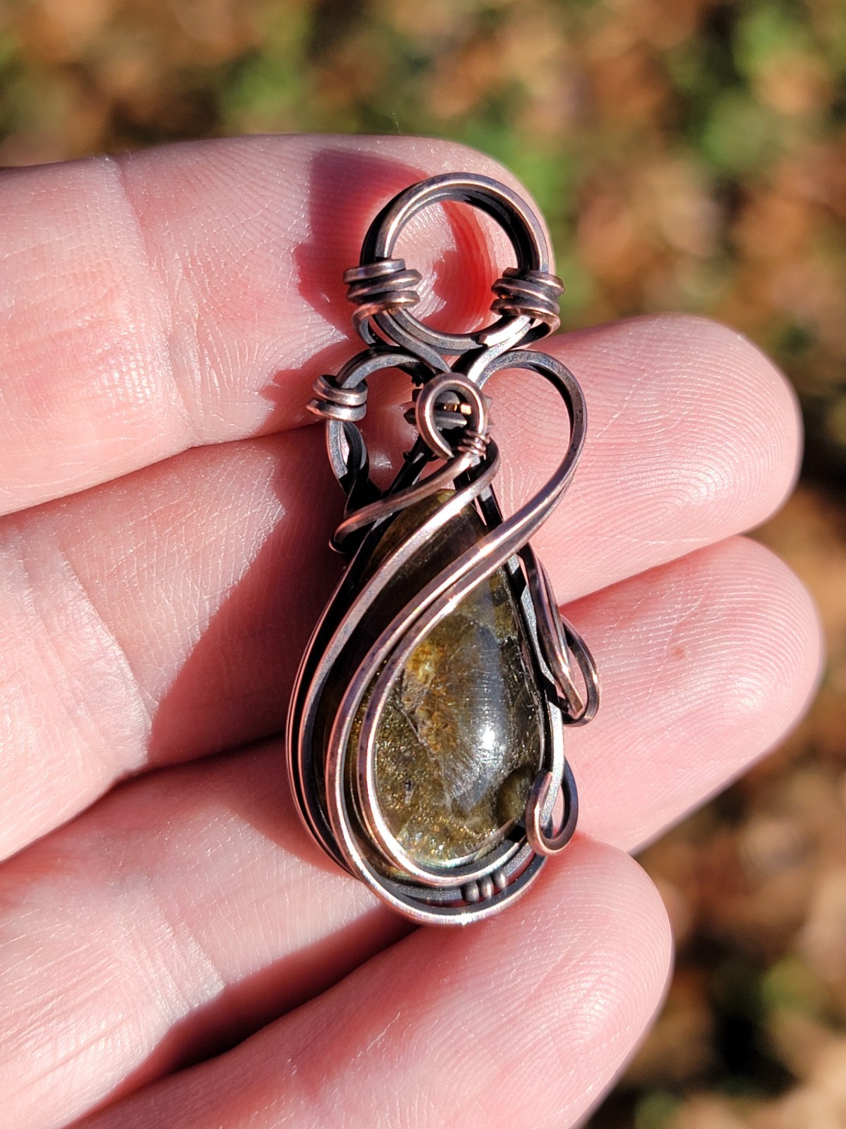 Worn Wizard Labradorite Copper Wire Wrapped Tyet Necklace Pendant Jewelry
