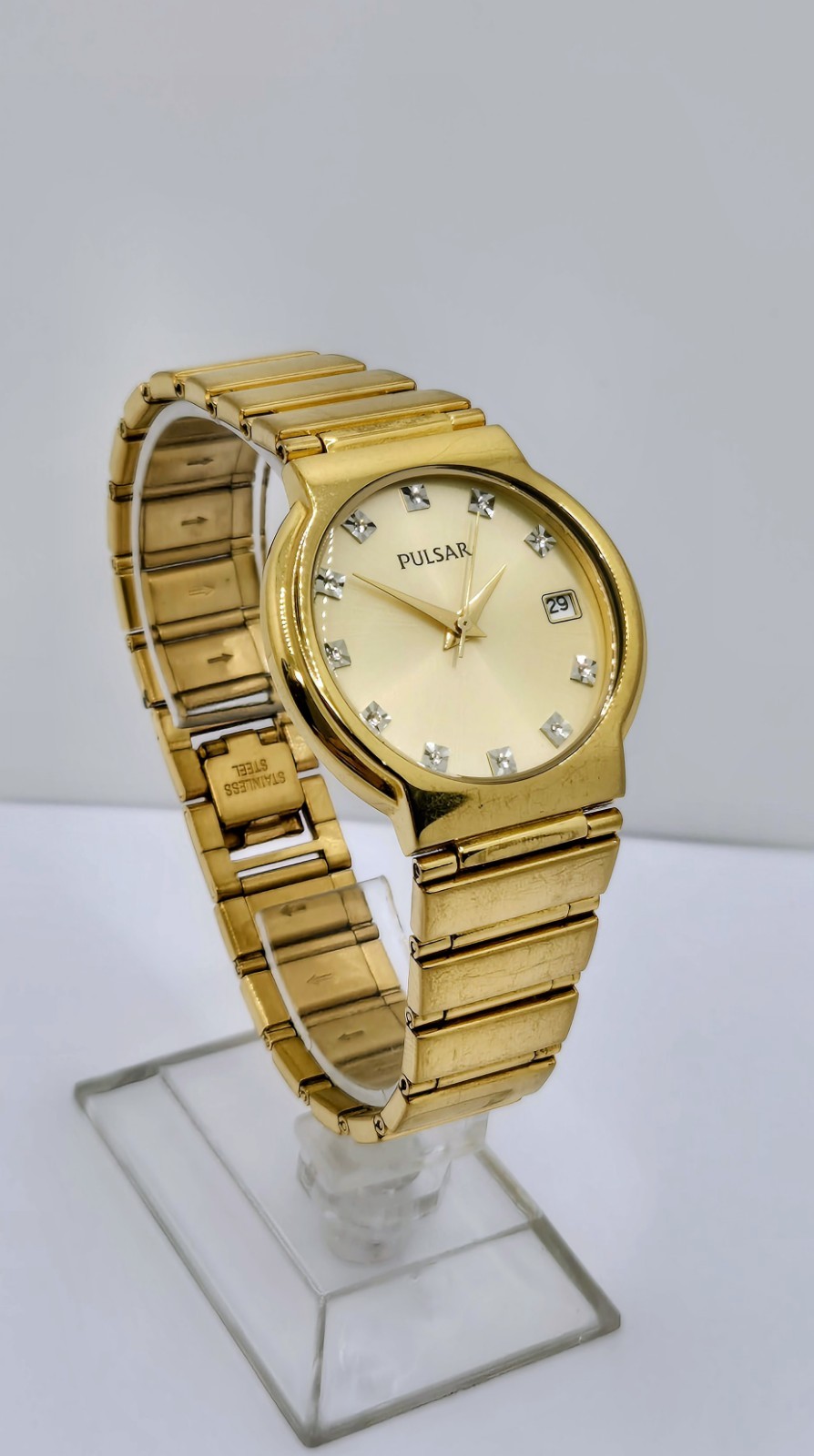 Women’s Pulsar All Stainless Steel Champagne Dial Gold Tone Date Quartz Watch