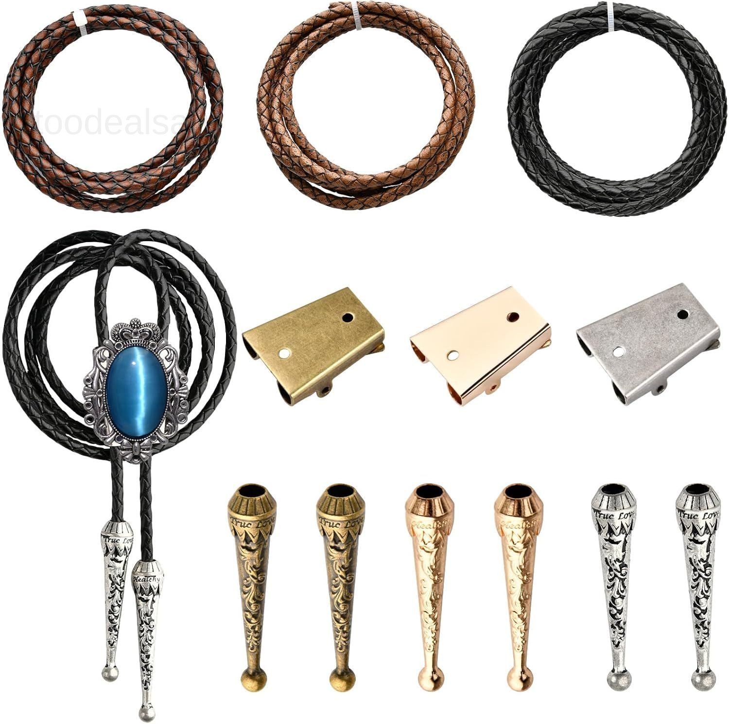 3 Set Bolo Tie Making Kit, Findings Replacement Kit 4mm Multicolor