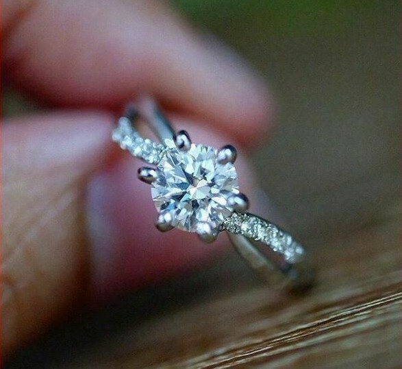 1.20Ct Round Simulated Diamond Twisted Engagement Ring In 14k White Gold Plated
