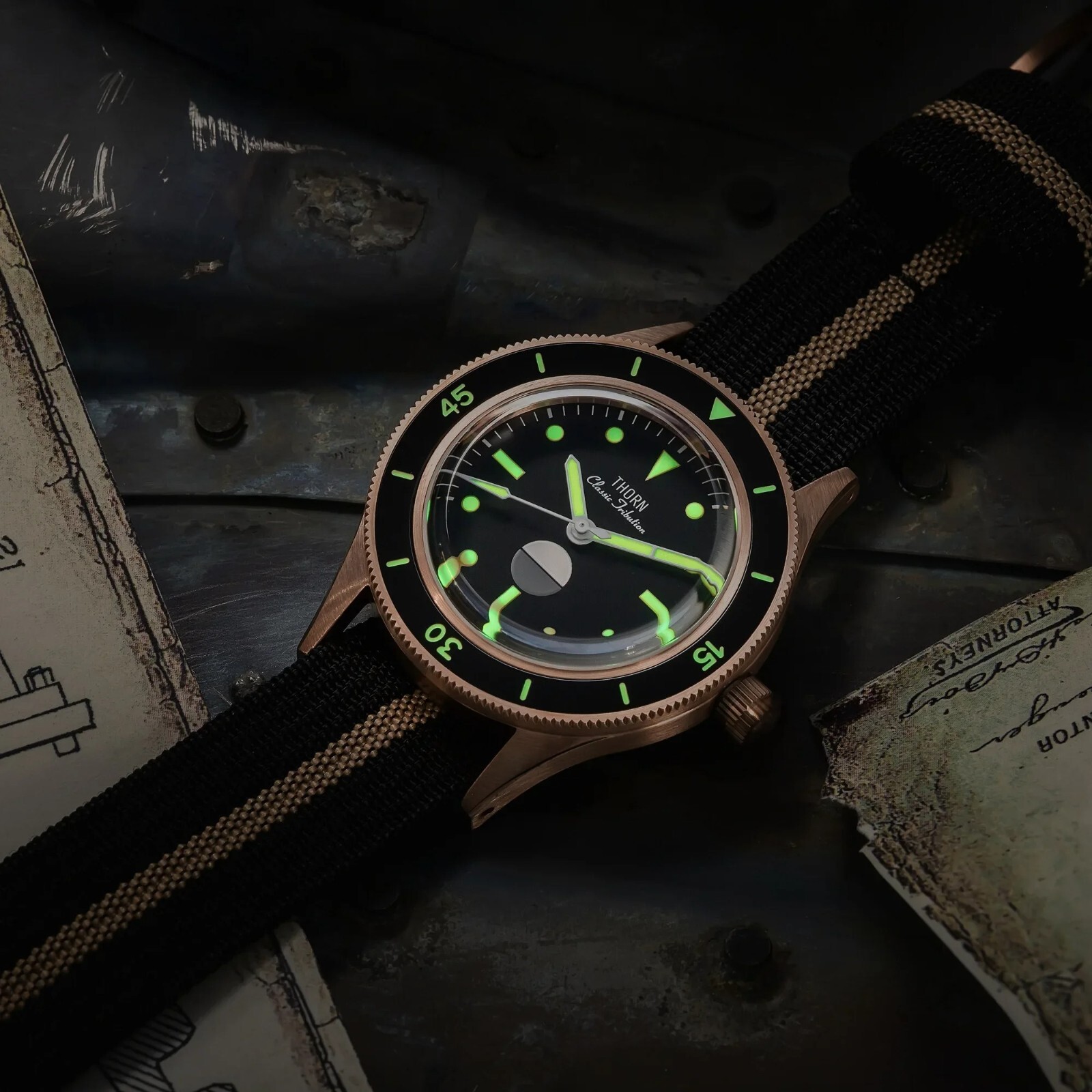 THORN Fathoms Fifty CUSN8 Bronze NH35 Diver 200M Automatic Watch 40mm Hygrometer