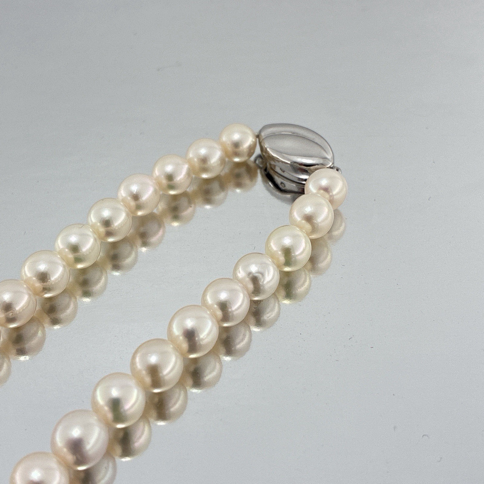 7-7.5mm Pearl Japanese Akoya White-Rose Necklace Silver 17.0″