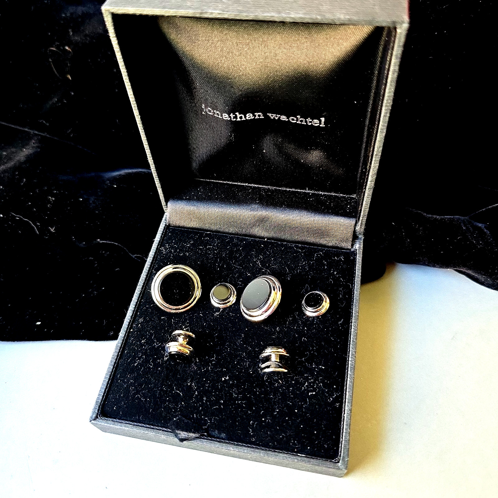 Jonathan Wachtel Formal Tuxedo Stud And Cufflink Set Black And Silver RTL 75$