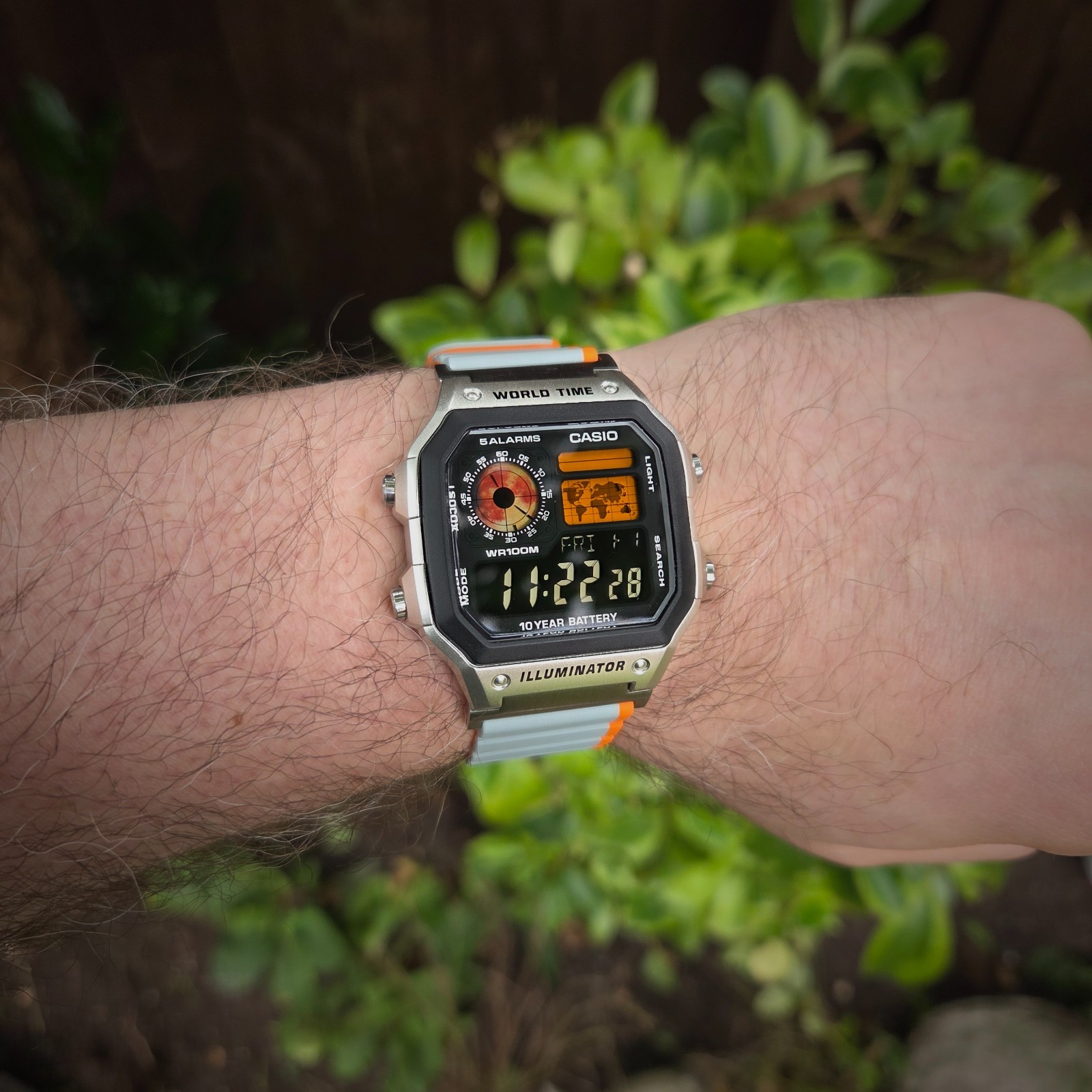 CASIO AE-1200WHD. Royale World Time Watch Mod. Blood moon, Orange, Hydromod.