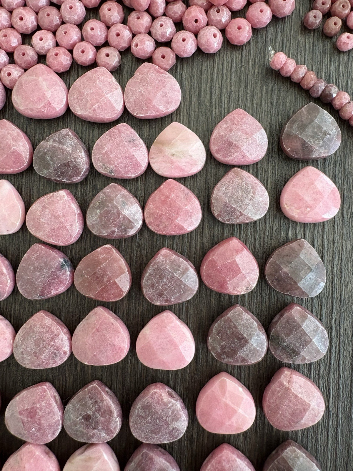 LOT Of Mixed Rhodonite Faceted Heartshape Roundelle Pink Stones Beads Read Info