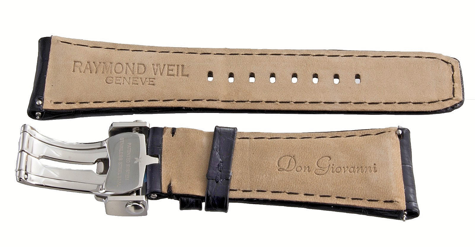 Raymond Weil Don Giovanni 28mm x 22mm Black Leather Watch Band W/Silver Buckle