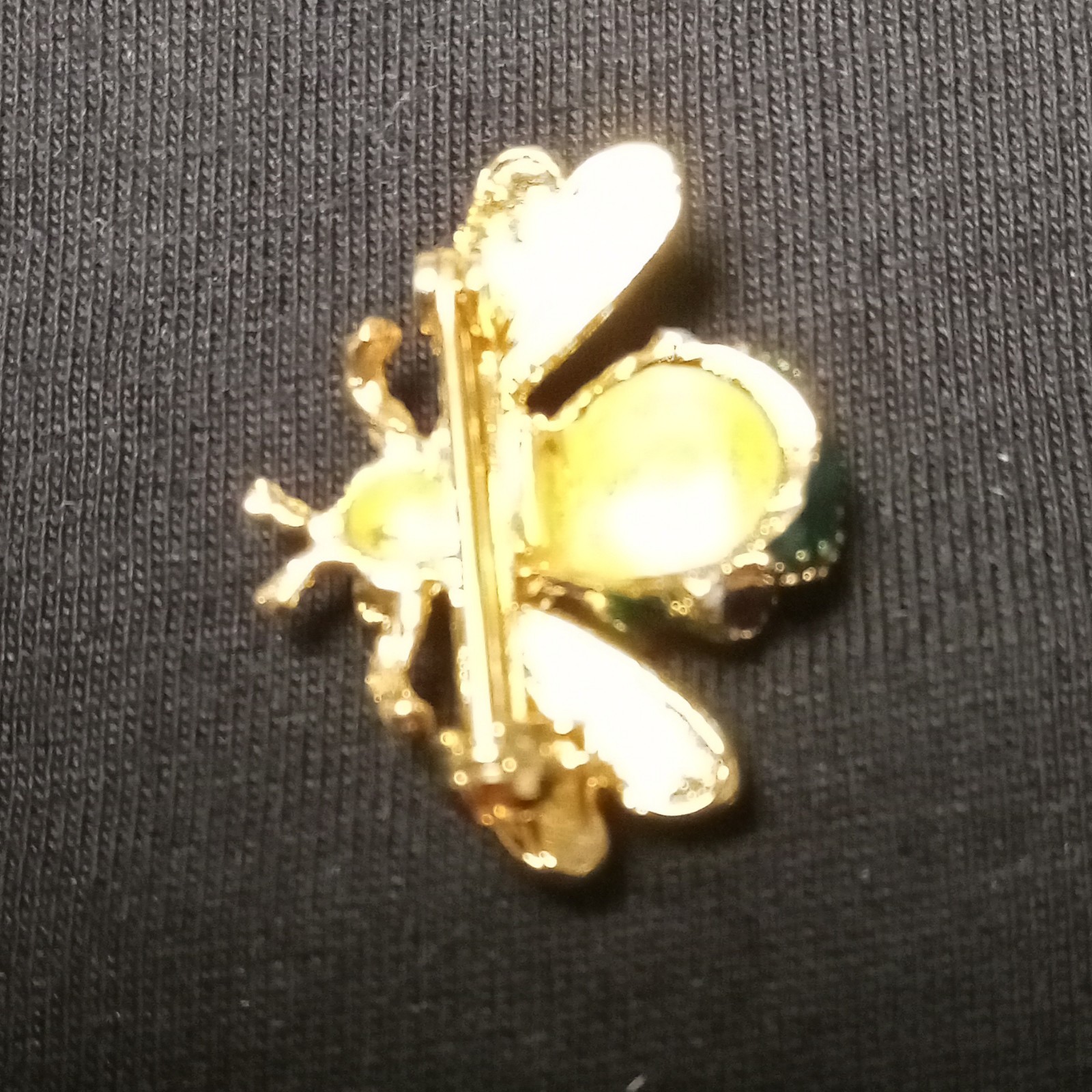 Gold Tone Bee Brooch Pin w/ Green & Black Enamel Animals & Insects Theme