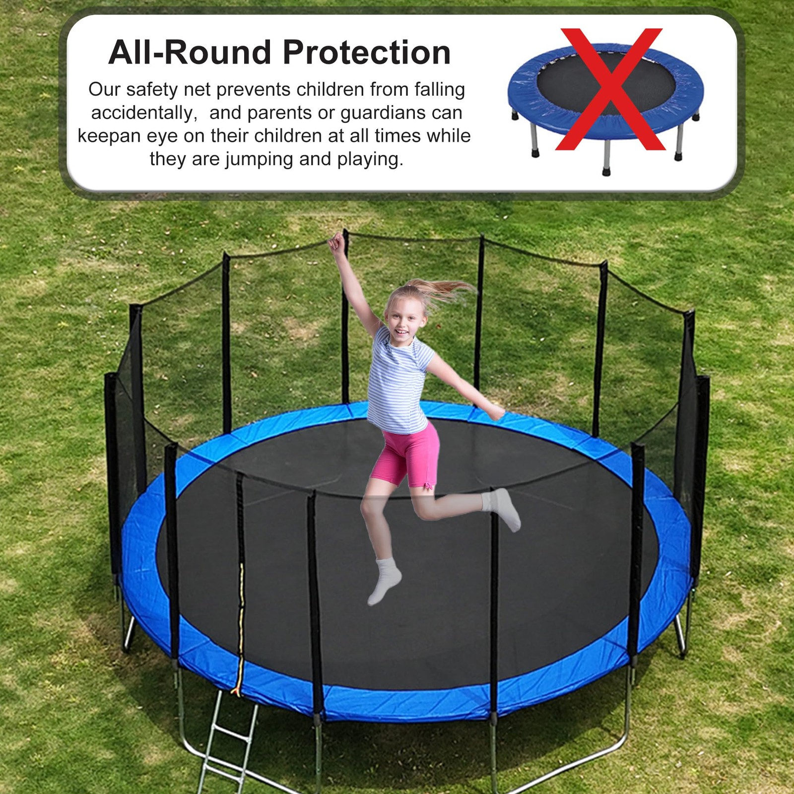SUOGROLI Trampoline Safety Net 8ft 6 Poles Black Replacement Fence