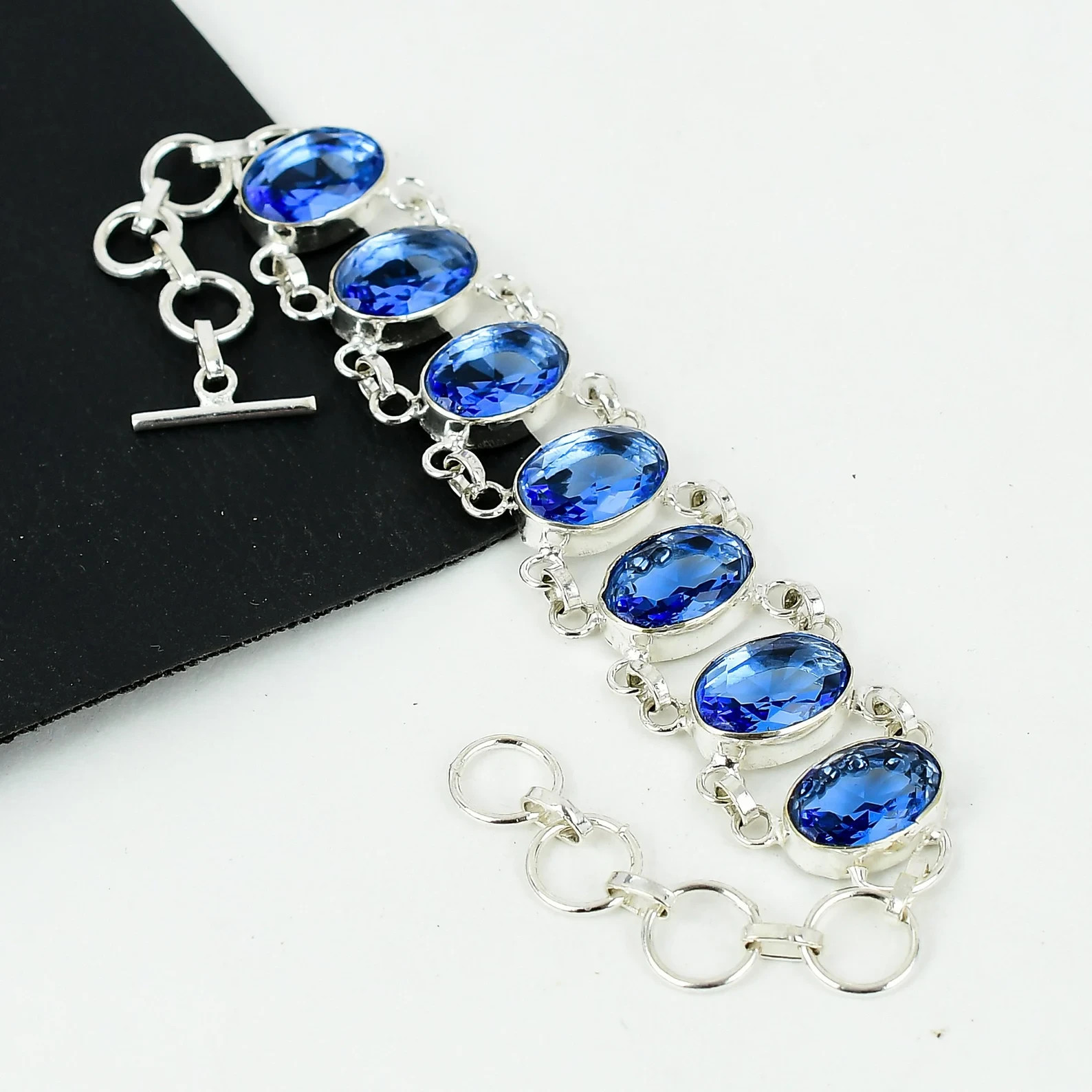Blue Topaz Gemstone Bracelet, Sterling Silver Women Bracelet, Gift her LP0001