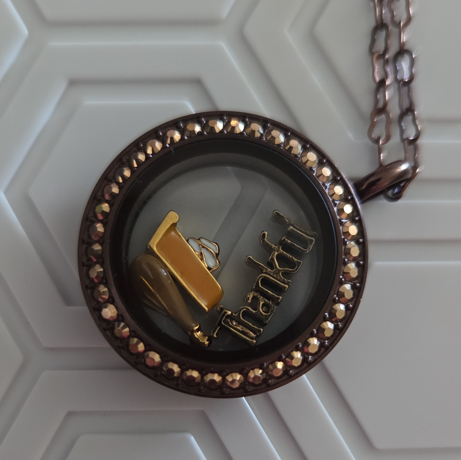 Origami Owl Chocolate Med Locket W/ Chain And Thanksgiving Charms