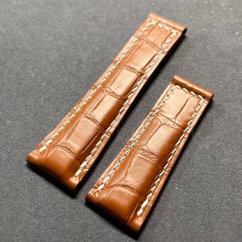 Black/Brown Croco Leather Strap Watch Band Fits Rolex Daytona Watches