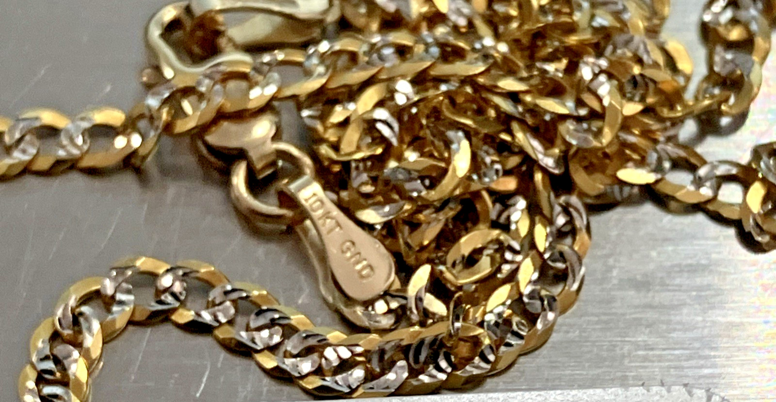10kt Real Gold Curb Link 2Tone Chain 3.5Gram 2.6mm 18” GND Brand New w/ Tag 10k