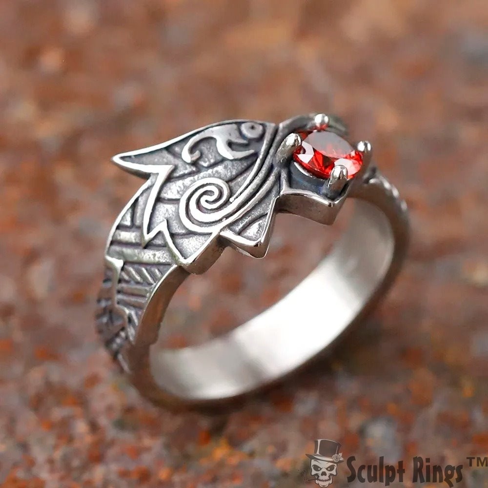 Sculpt Rings™ Viking Wolf Ring Red Stone Nordic Jewelry Stainless Steel