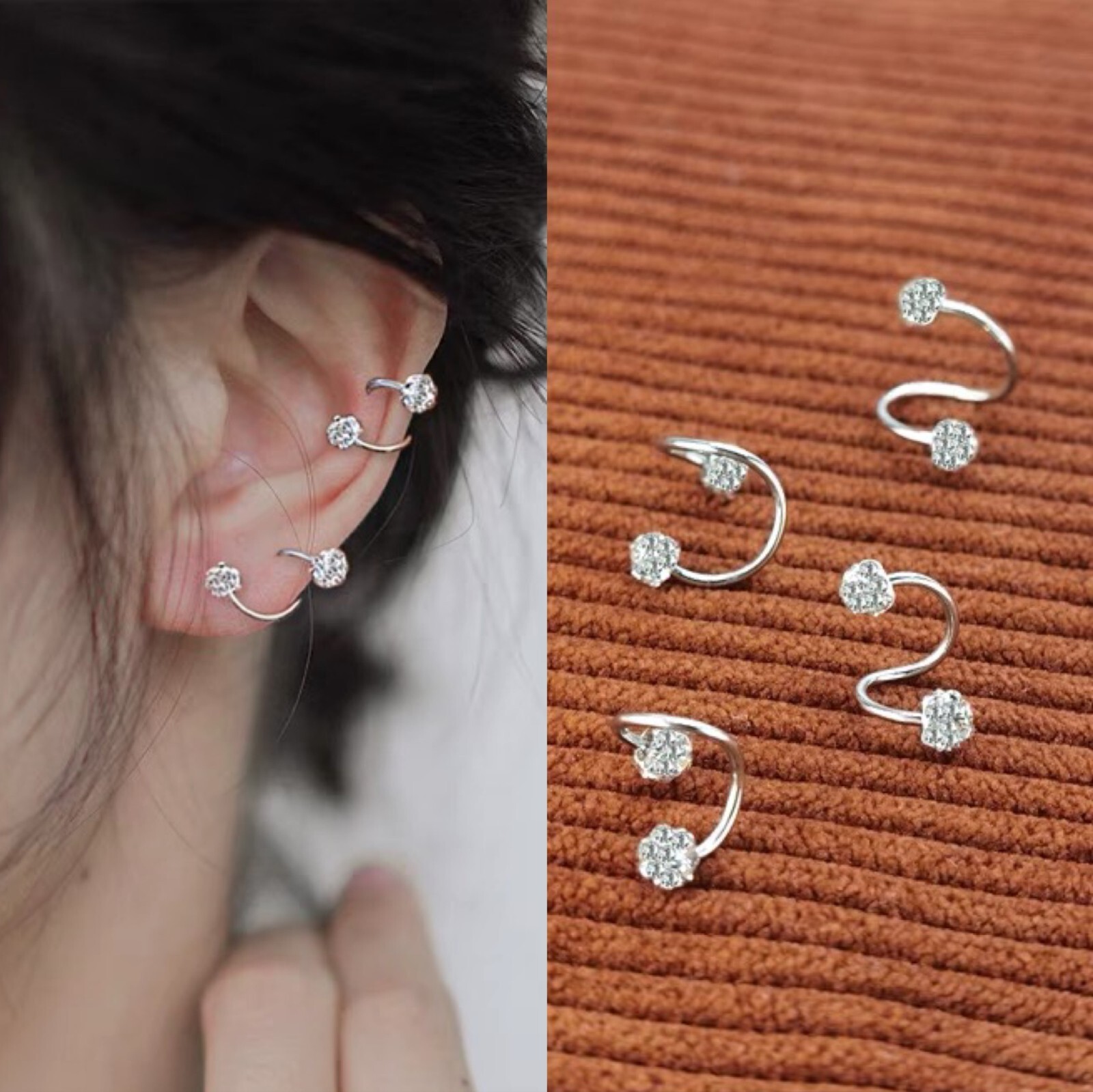 Women Surgical Steel Small CZ Ball Huggie Hoop Earrings Screw Back Ear Stud 2Pcs