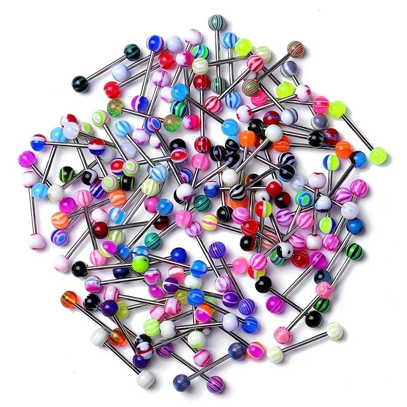 5-20 Pcs Lot 14g Tongue Rings Bar Balls Barbell Body Piercing Jewelry NEW