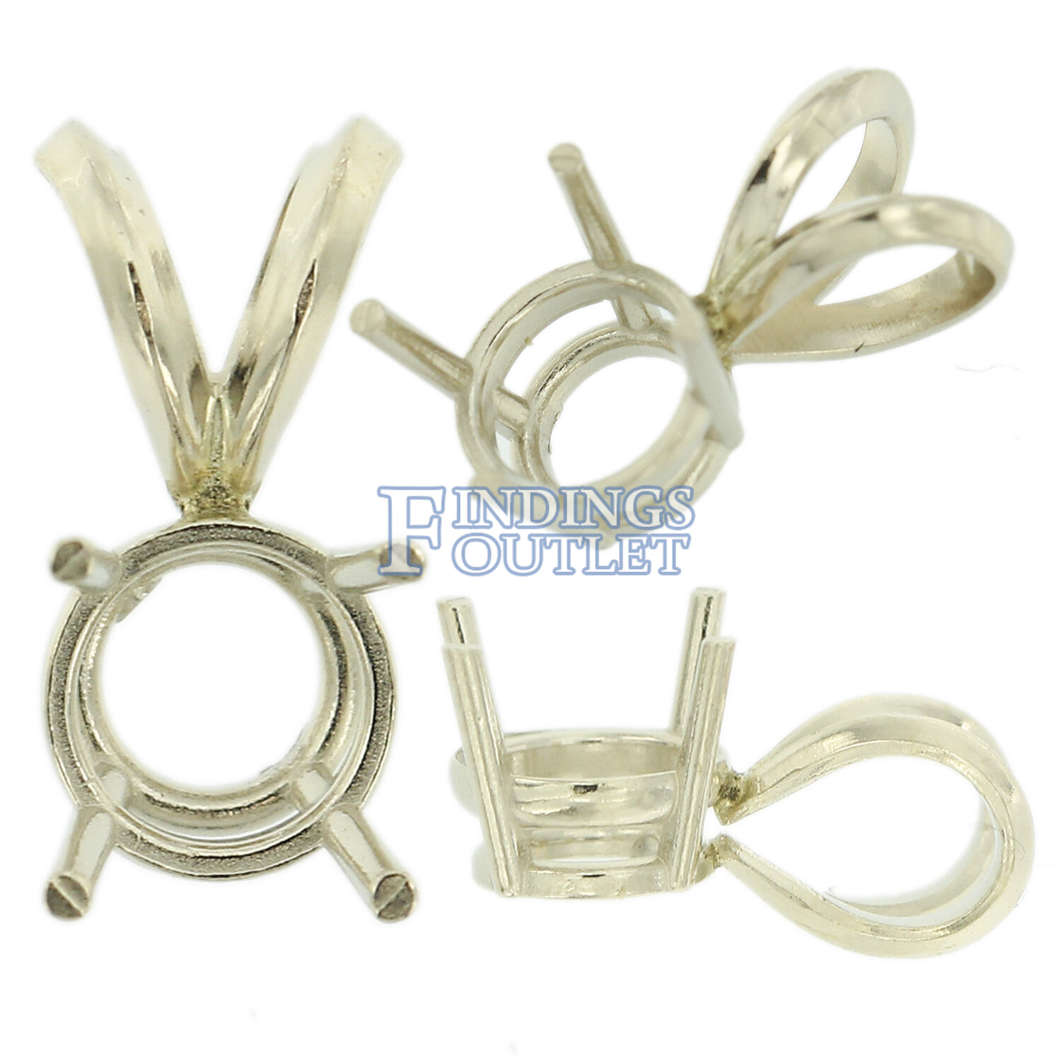 14K White Gold Round Pendant Setting Rabbit Ear Bail Mounting 0.05ct – 5.00ct