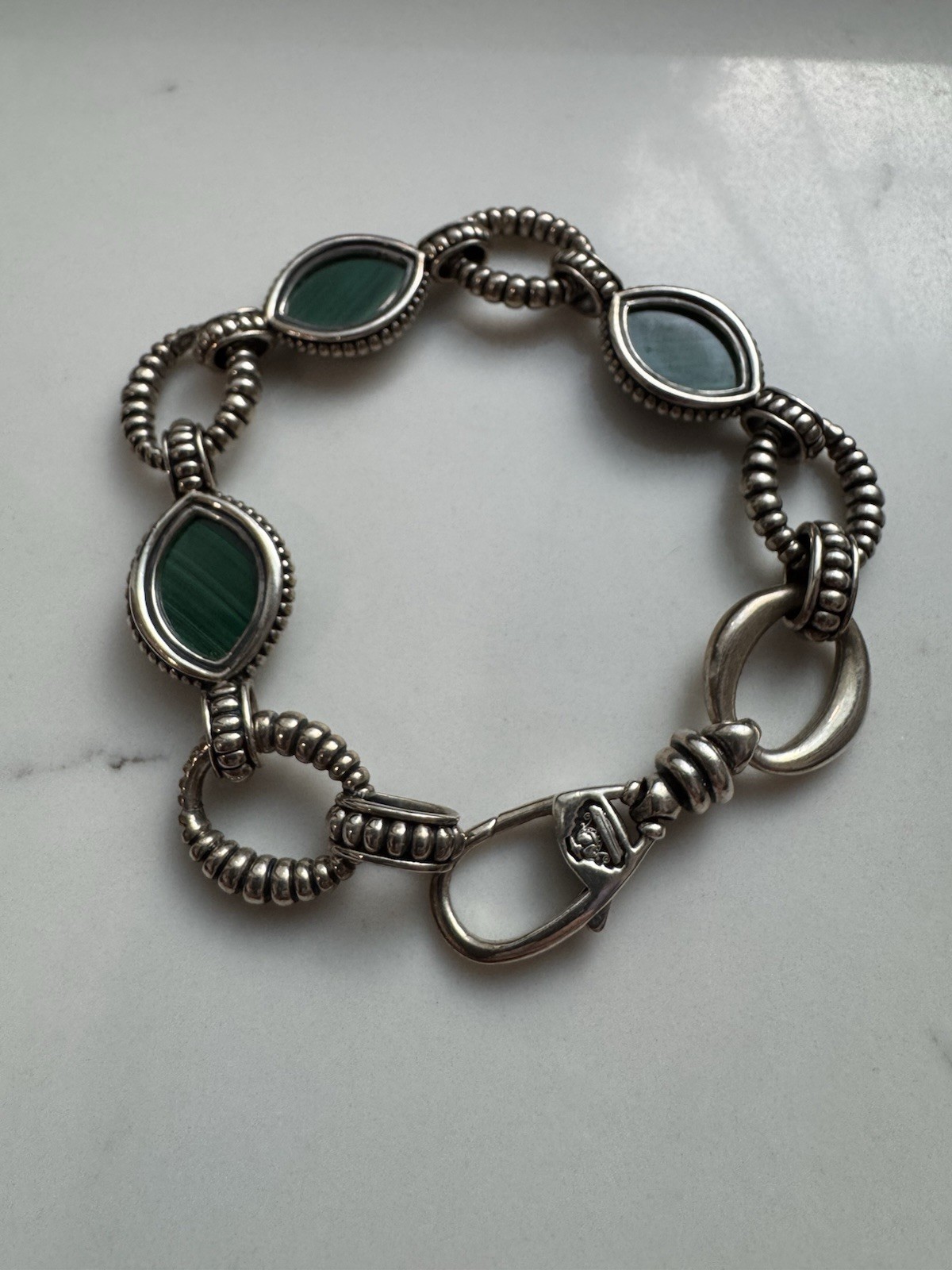 LAGOS Malachite and Quartz Doublet Venus Link Bracelet Sterling Silver 925