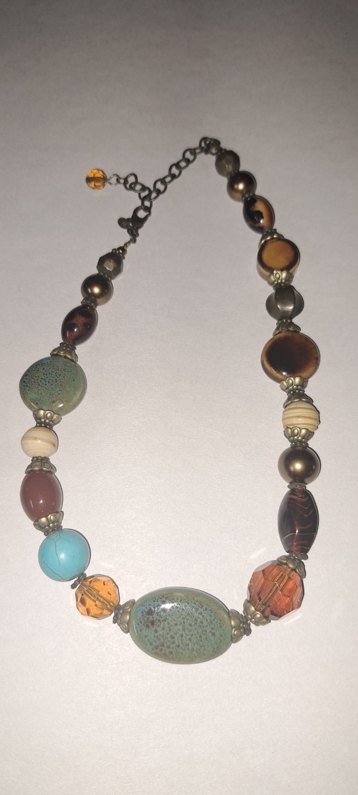 PREMIER DESIGNS Brown Green Blue Glass Ceramic Bead Gold Tone Treasure Hunt