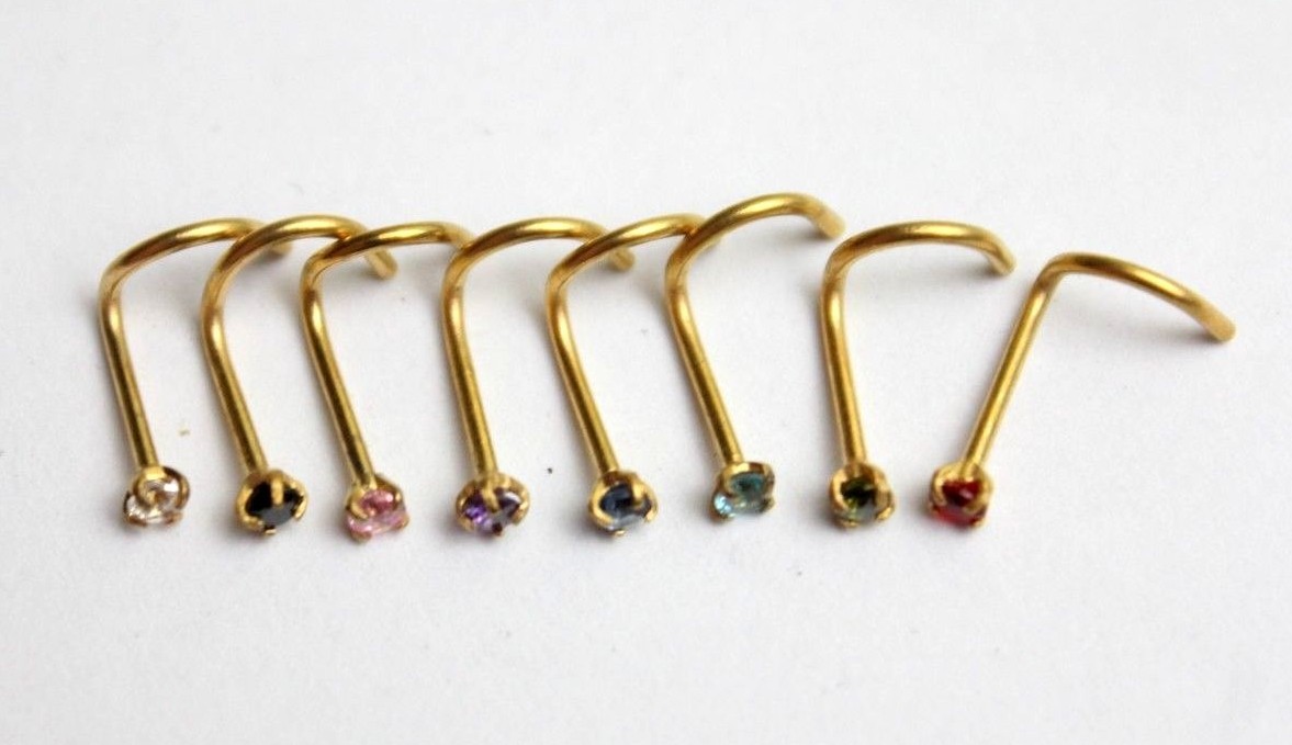 1 5 10pc BULK LOT Claw Nose Screw 2mm Gem 20g Bar Stud Ring Crystal Rose Gold