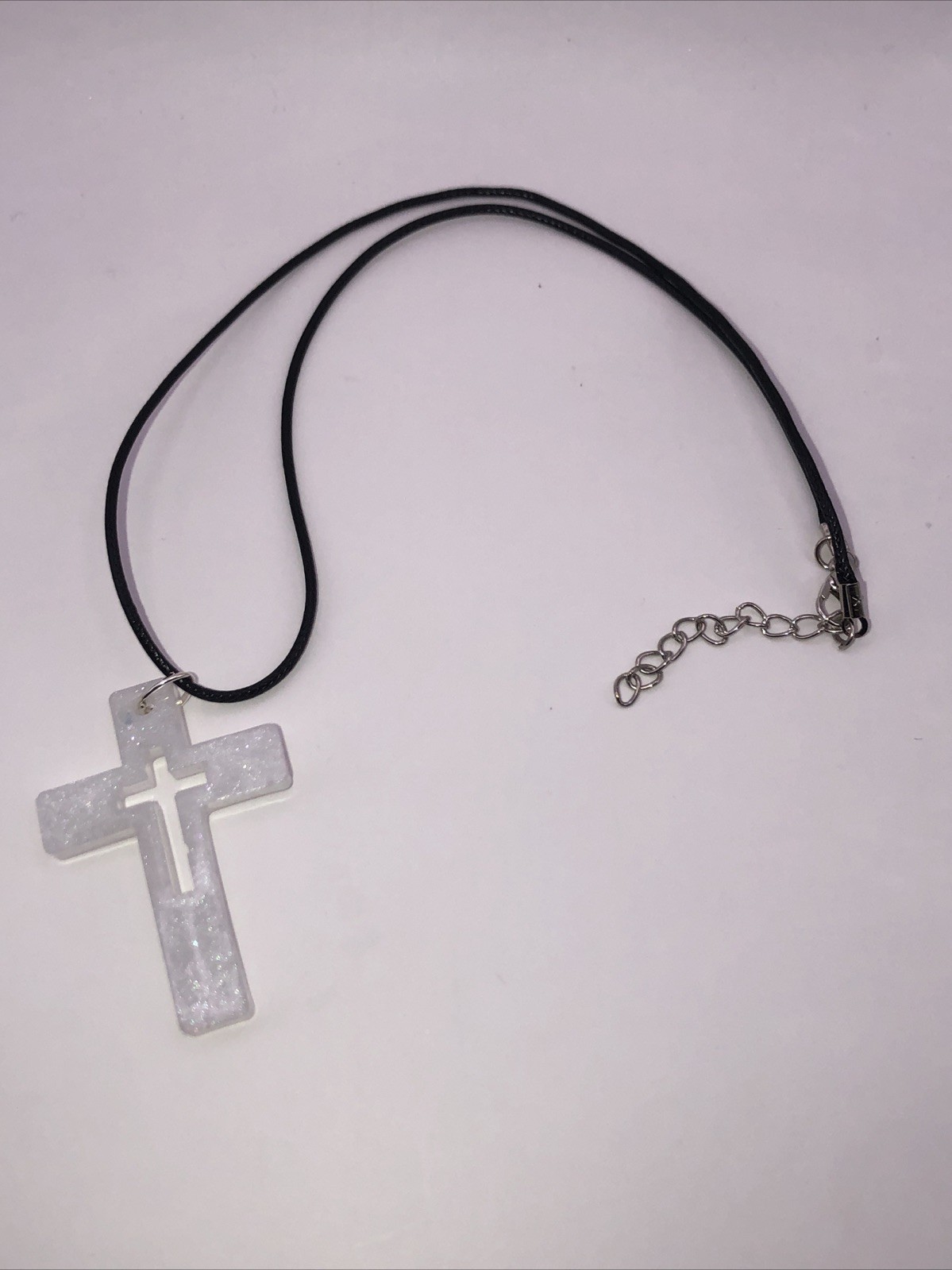 House Of David Handmade Artesian Cross Necklace White Color One Of A Kind 18 in