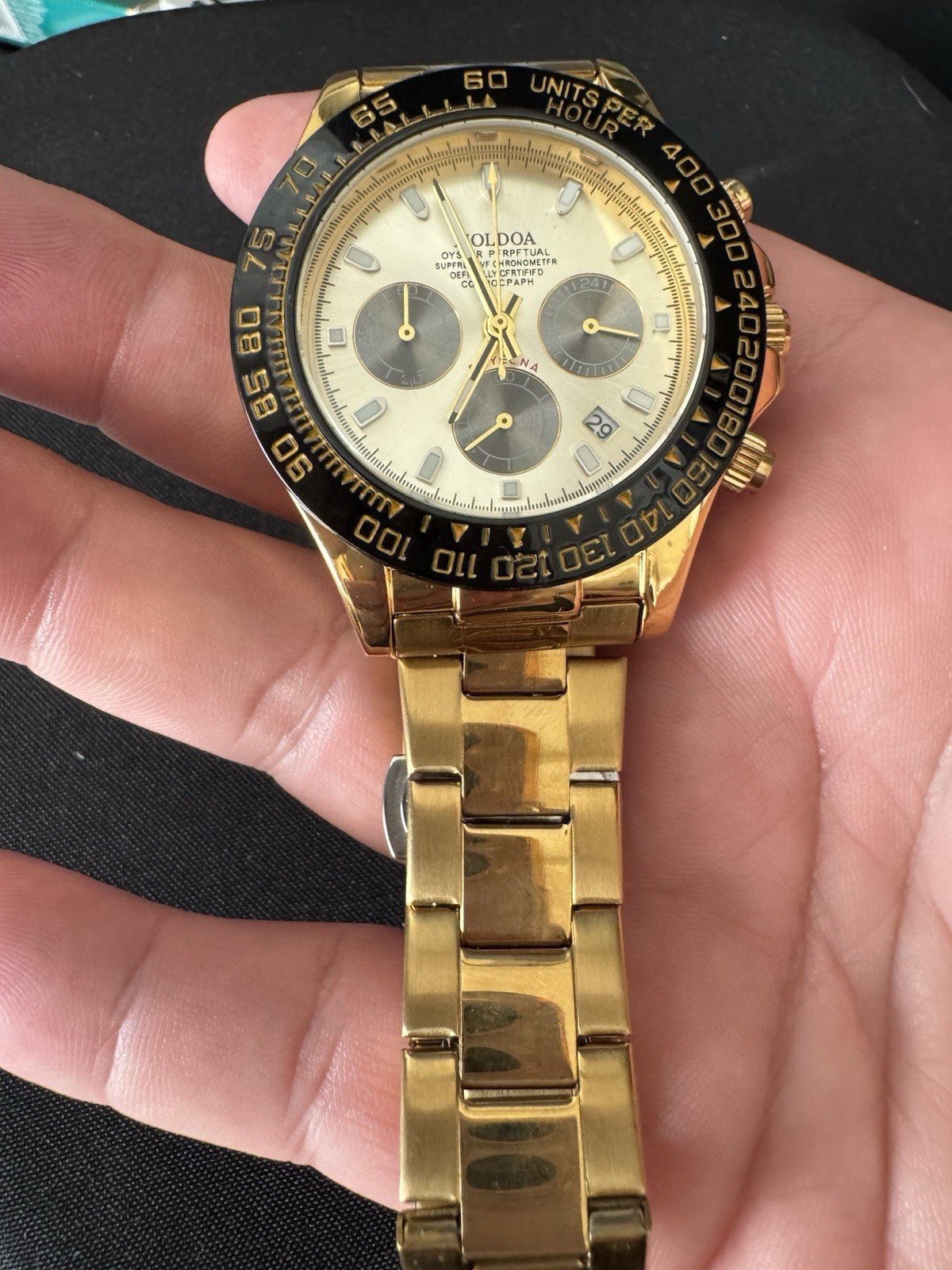 Montres carlo Gold Tone Quartz Chronograph Tachymeter Date Watch Bracelet