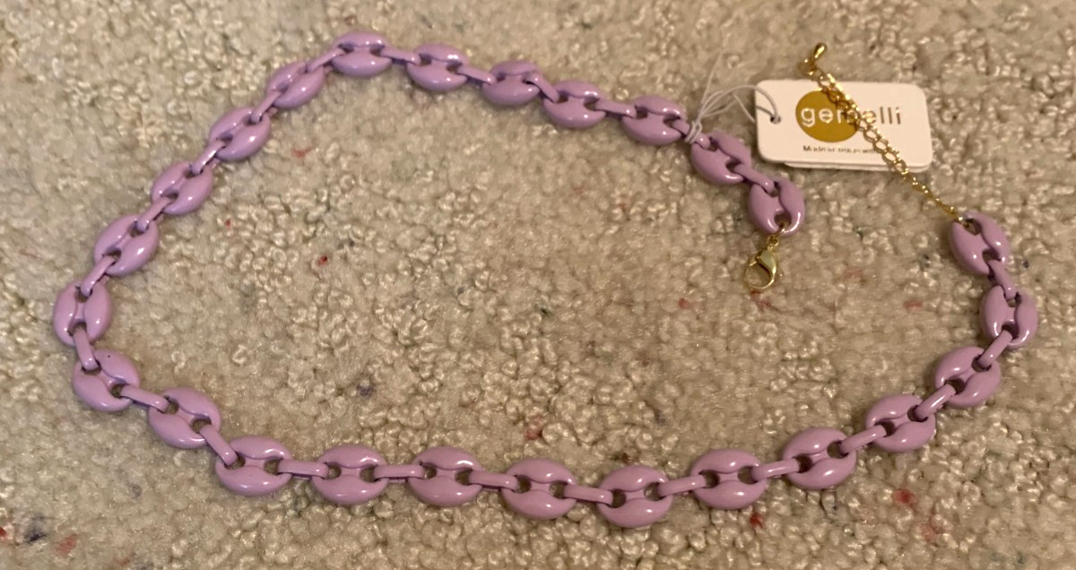 GEMELLI Nina Necklace 17″ + 2″ Extender Chain Lavender Enamel NWT $50