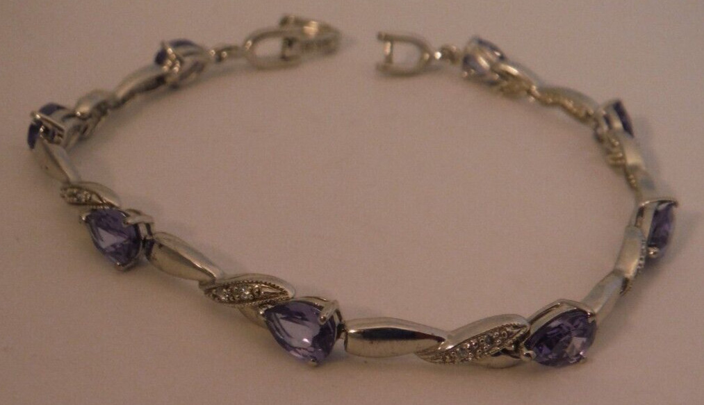 Designer TGI Sterling Silver Amethyst CZ Tennis Style 7.25″ Bracelet NICE