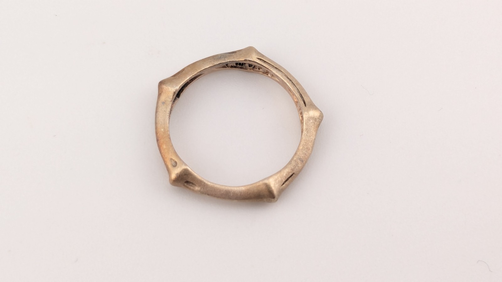 Vintage Pentagon Ring Sterling Silver NF 925 Gold Tone Bamboo Geometric Sz 5.75