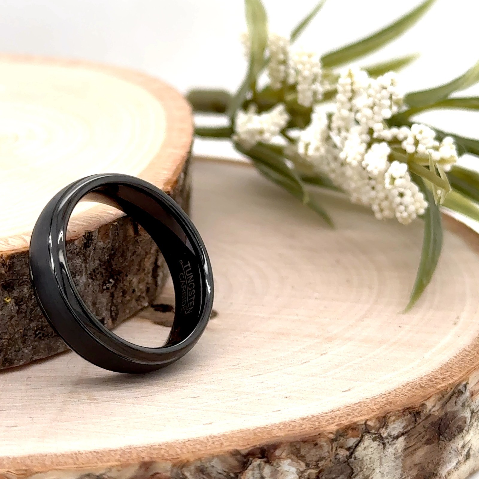 6mm Black Tungsten Carbide Ring Matt Finish Polished Edge Christmas Gifts Band