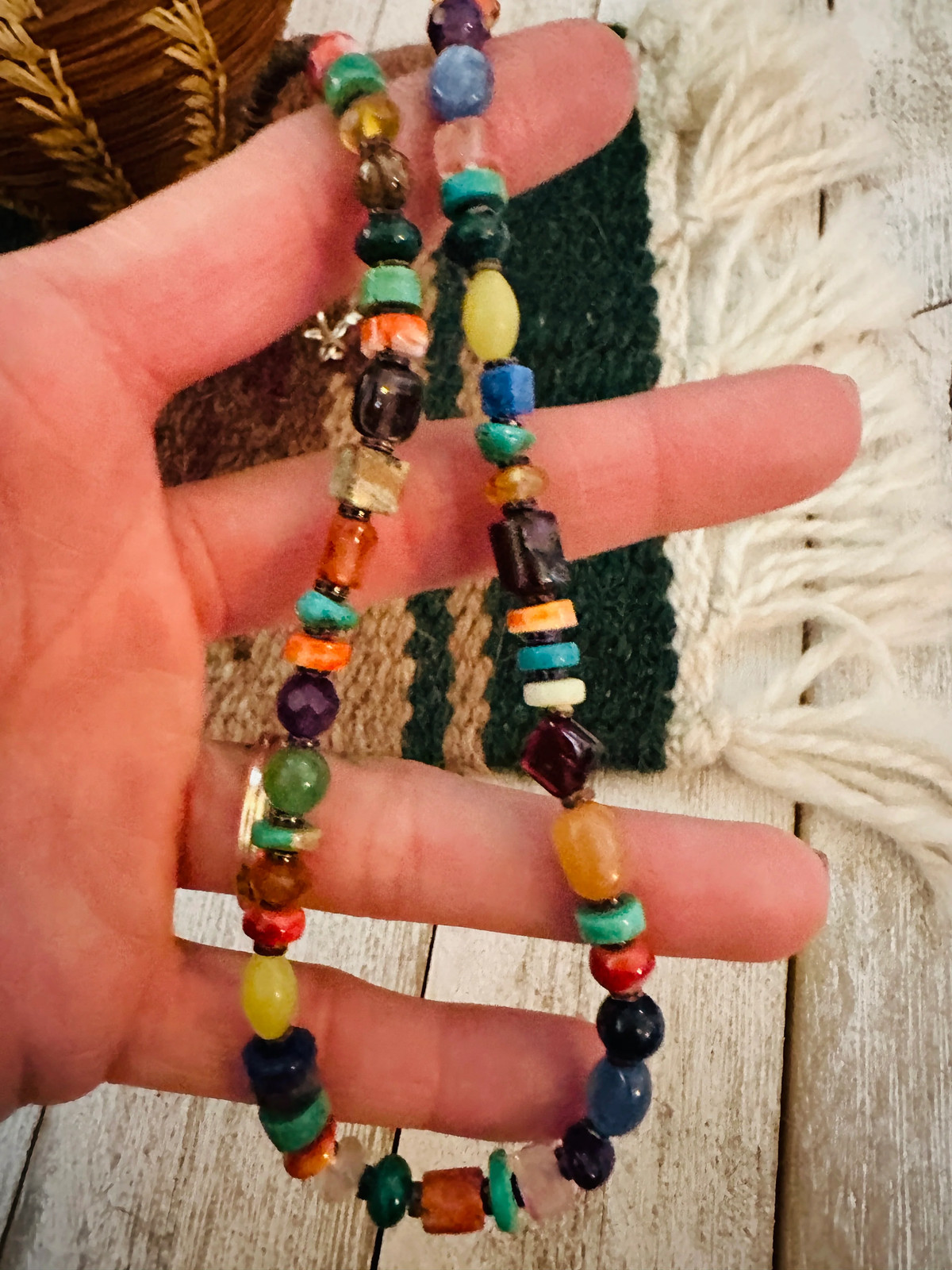 Handcrafted Multi Stone & Sterling Silver Beaded 18” Necklace