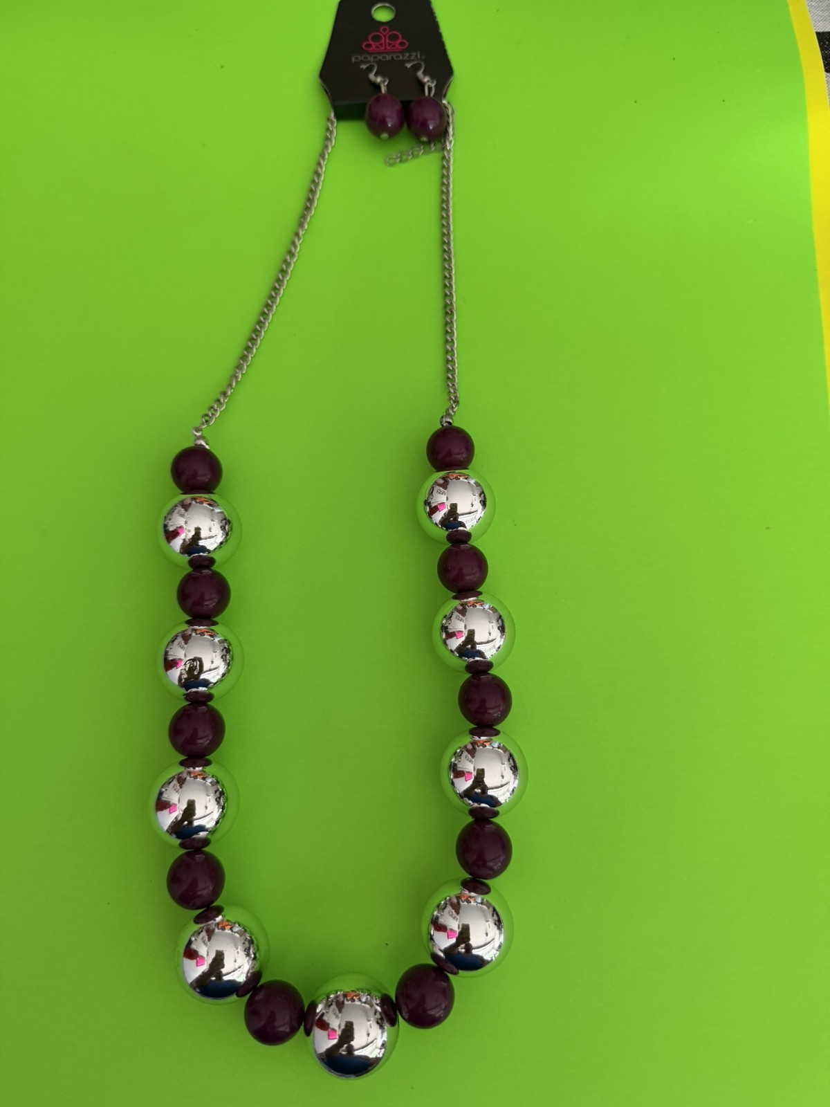 Paparazzi Silver Tone Beaded Necklace, Clear & Black Round Beads, Cable Chain