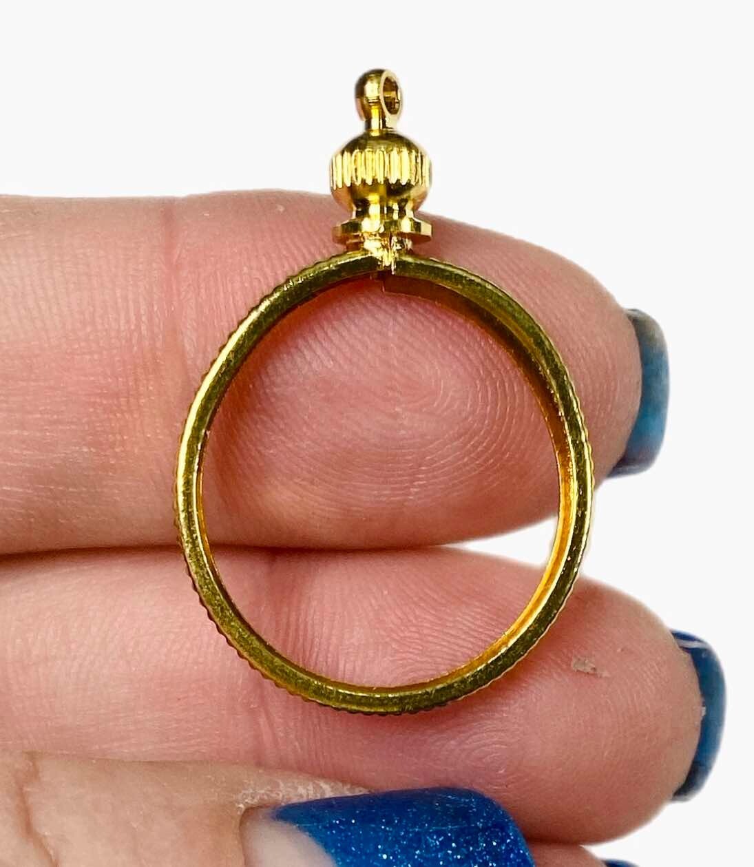 LUX Gold Tone Coin Holder Pendant, US Penny /Cent, 19mm Bezel Setting, Screw Top