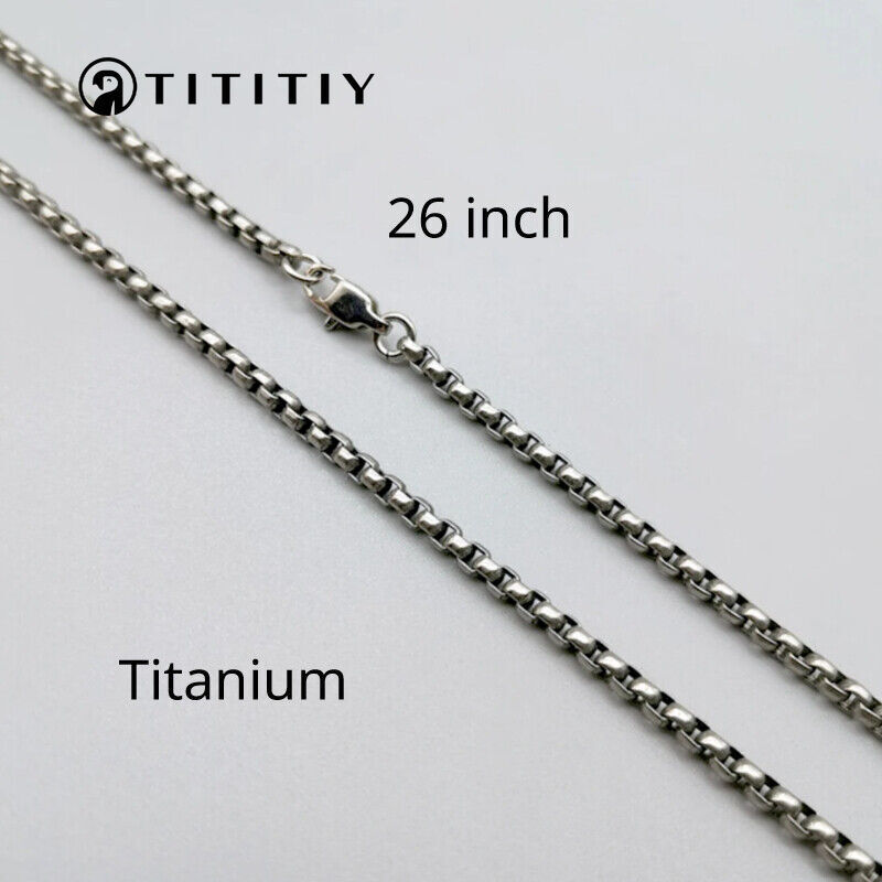 Pure Titanium Box Chain Necklace 3mm Men Unisex NO Allergic Skin Care Health 26″