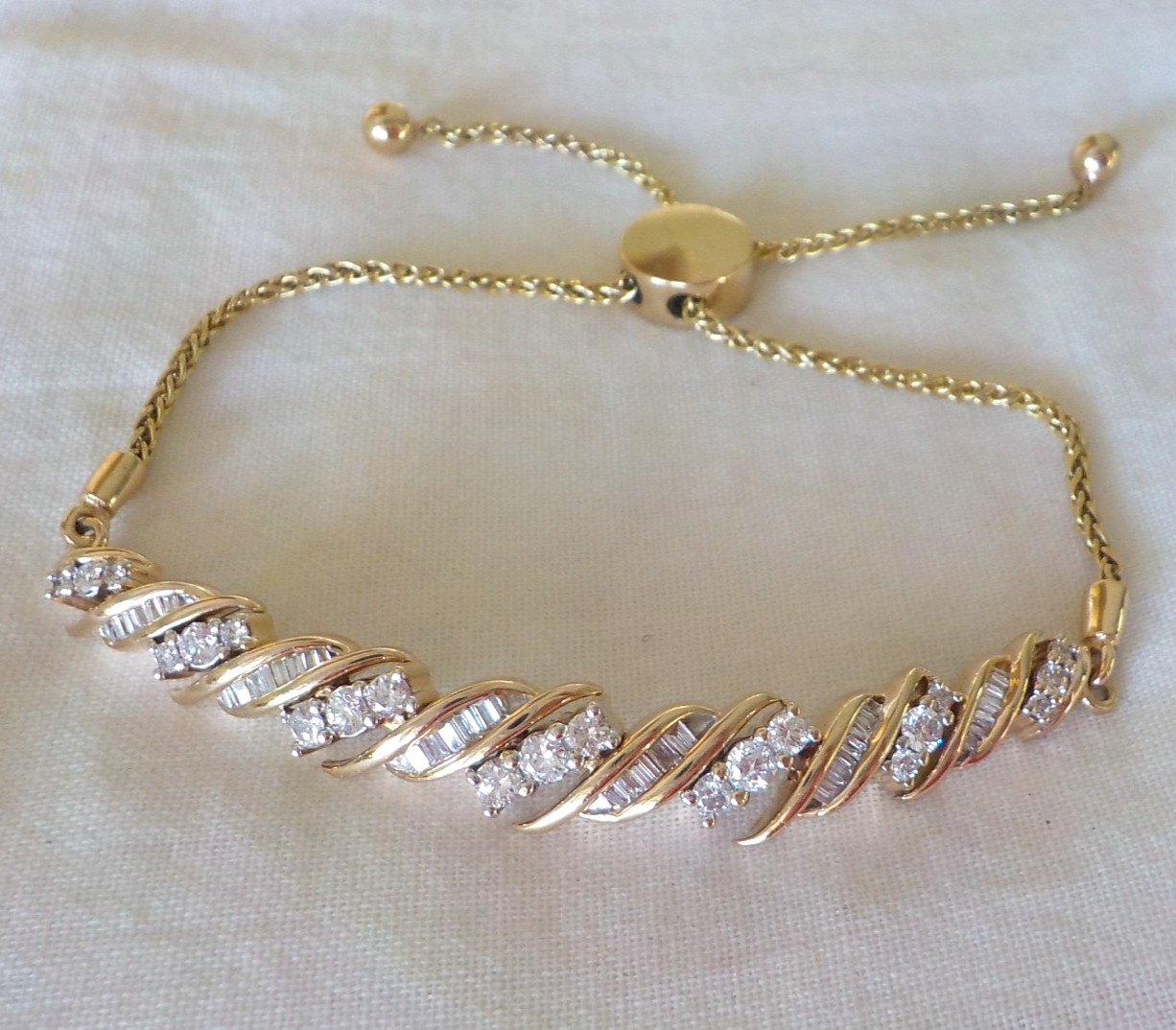 Adjustable 14k Yellow Gold Chunky Diamond Bolo Bracelet – 12.64 gms, 1.06 ctw