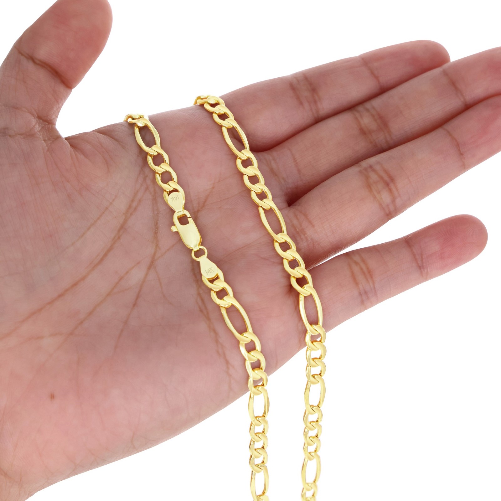 Real 14K Yellow Gold 5.5mm Figaro Chain Italian Link Pendant Necklace Mens 22″