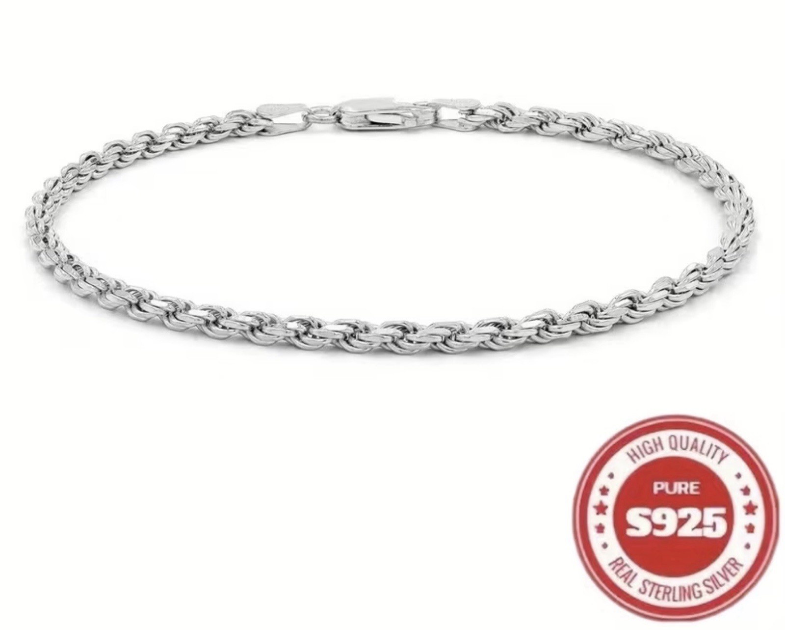 925 Sterling Silver Twisted Rope Bracelet #0018 Velvet Box Included.