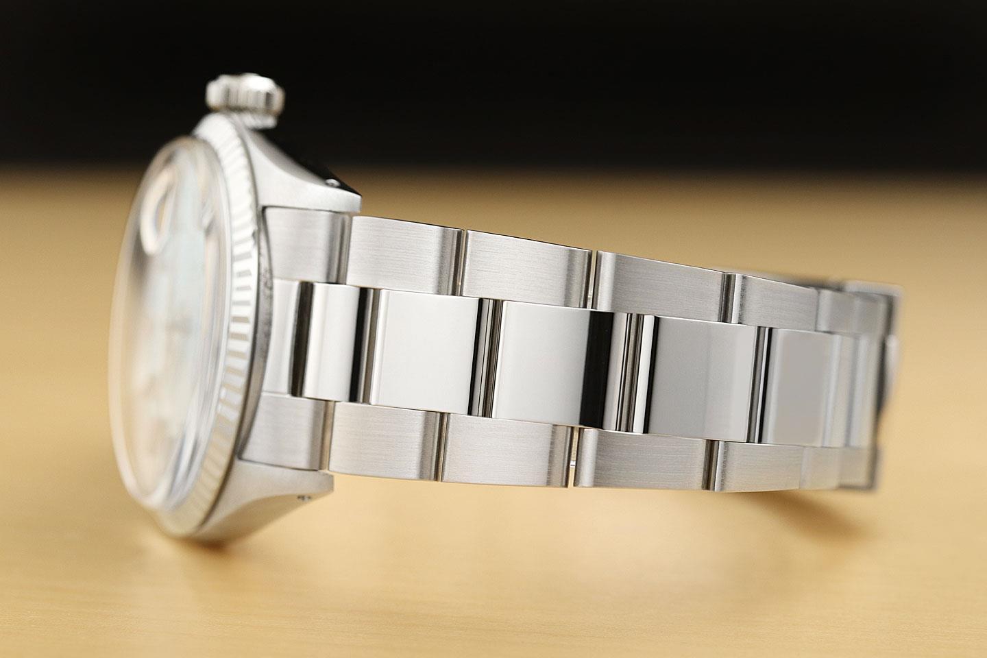 ROLEX MENS DATEJUST 18K WHITE GOLD STAINLESS STEEL ICE BLUE OYSTER WATCH