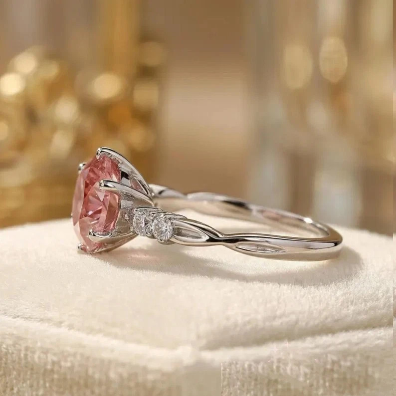 2.85 Ct Certified Treated Pink Diamond Solitaire Ring 925 Silver! Free Tariffs.