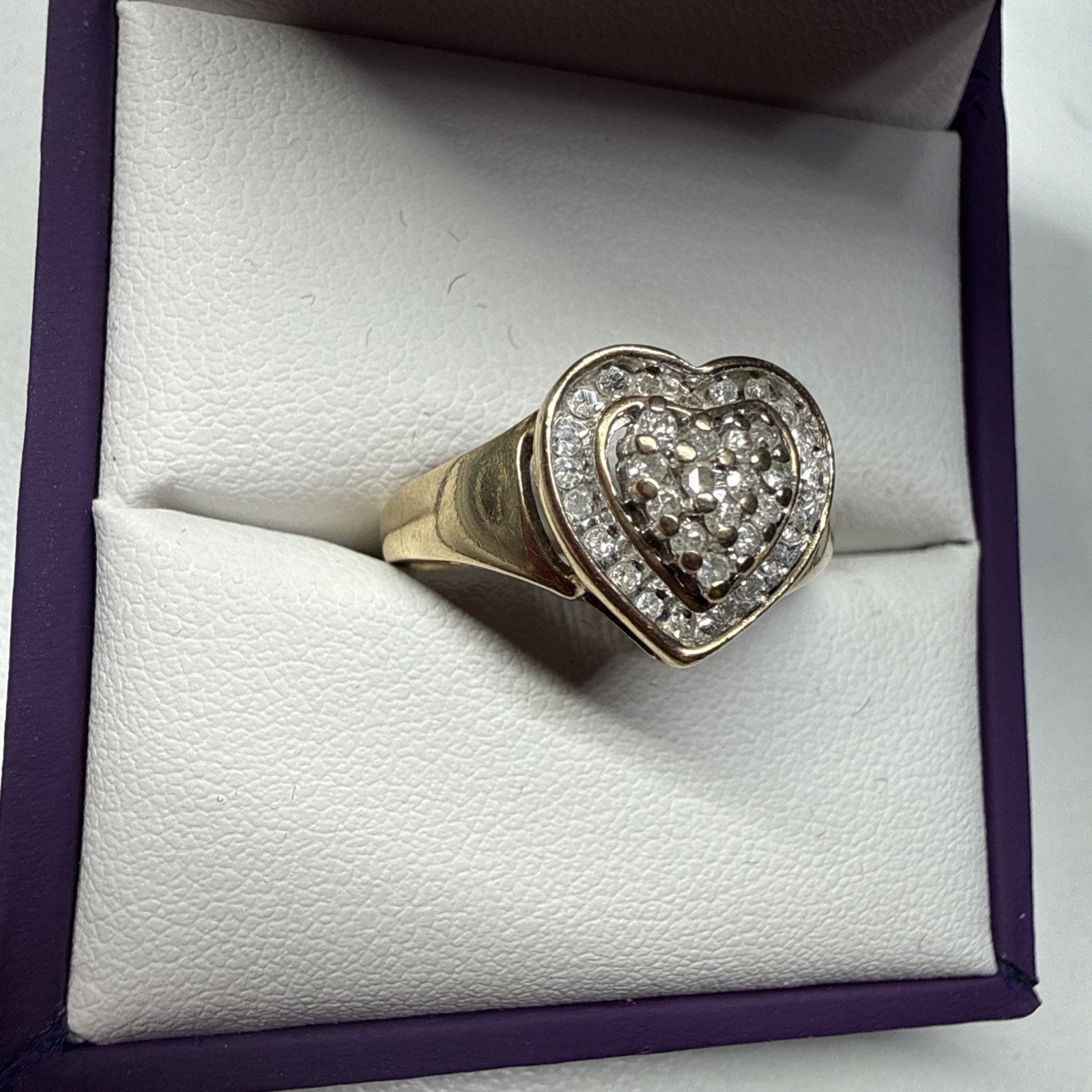 Vintage 10K Yellow Gold Diamond Heart Shaped Cluster Fashion Ring Sz 7 – 3.25 Gr