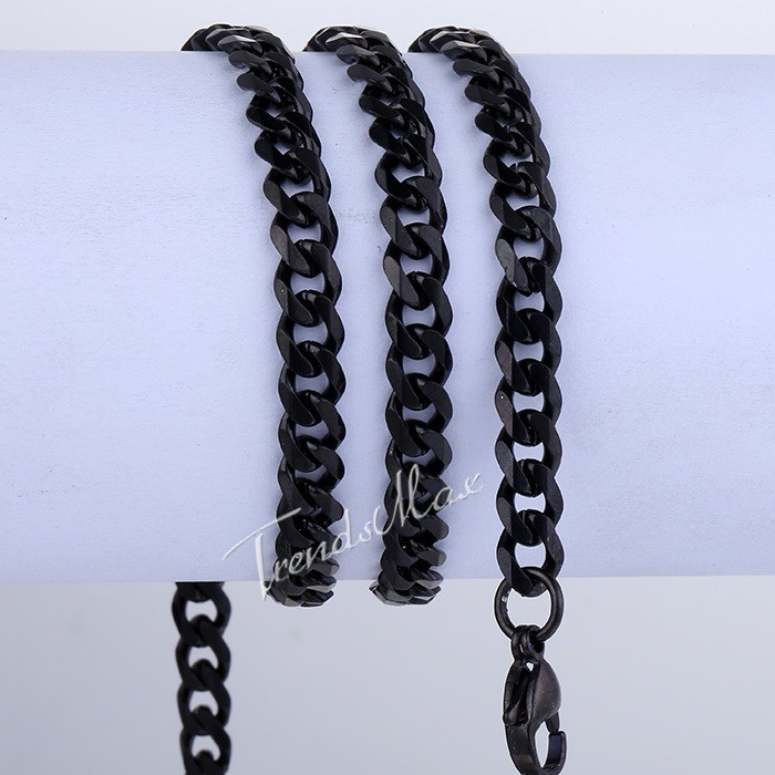3/5/7/9/11mm 18-34″ Black Stainless Steel Necklace for Men Boys Curb Cuban Chain