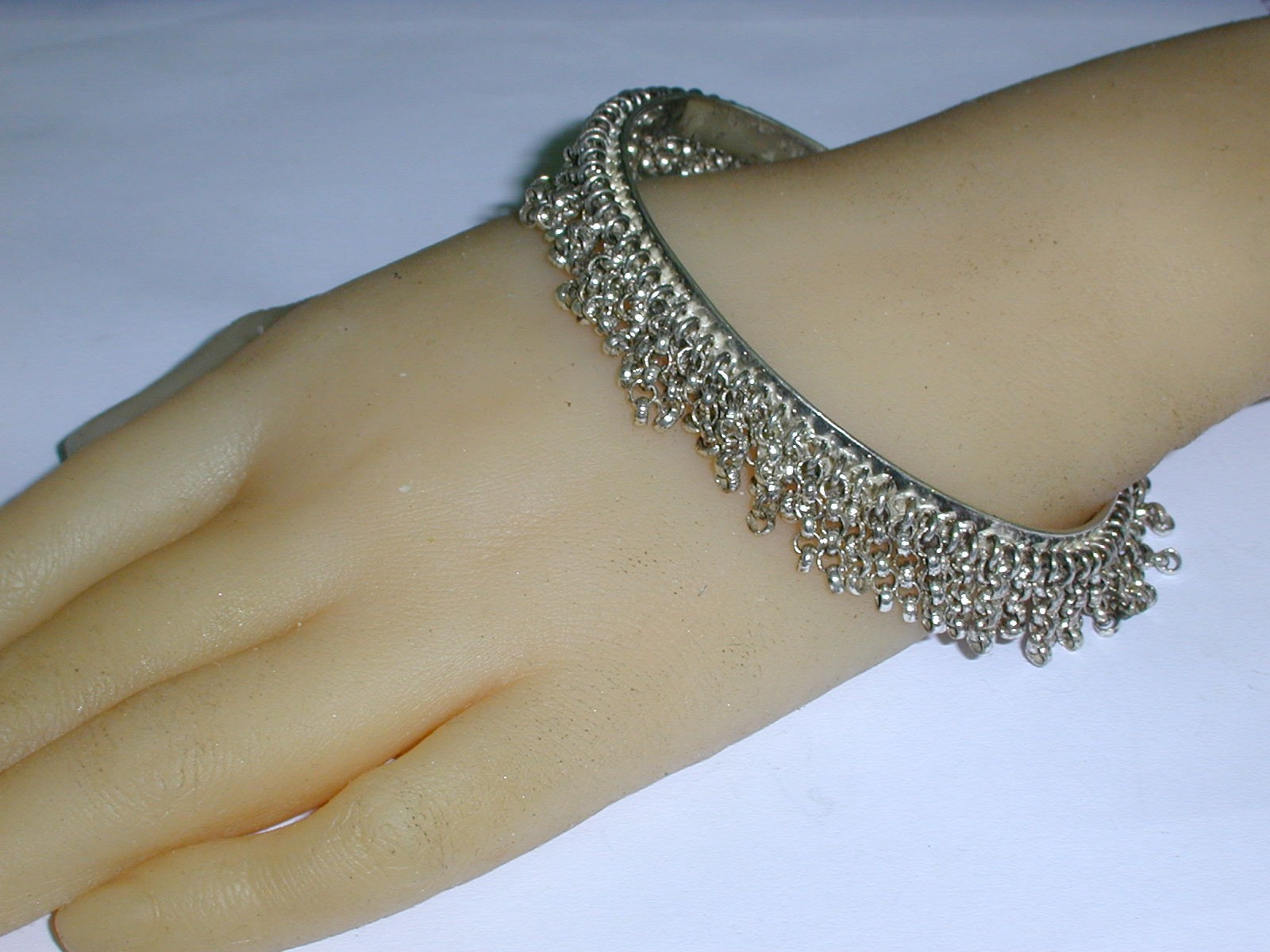 RARE- DESIGNER-GIVENCHY- BOLD STERLING SILVER ALL DANGLY OVAL BANGLE BRACELET-8″