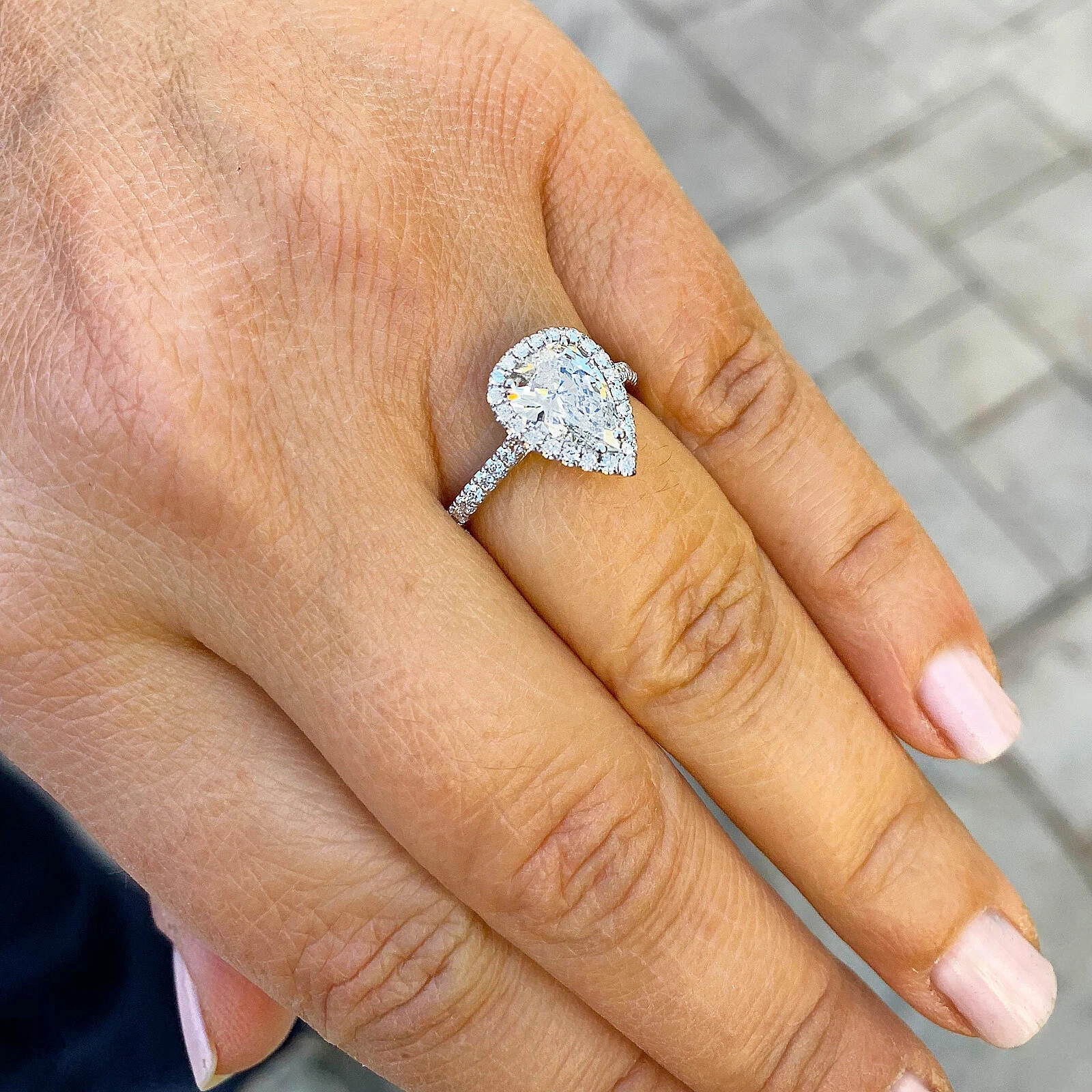 Certified Natural 2ct F/VS1 Pear White Diamond Solid 14K White Gold Wedding Ring