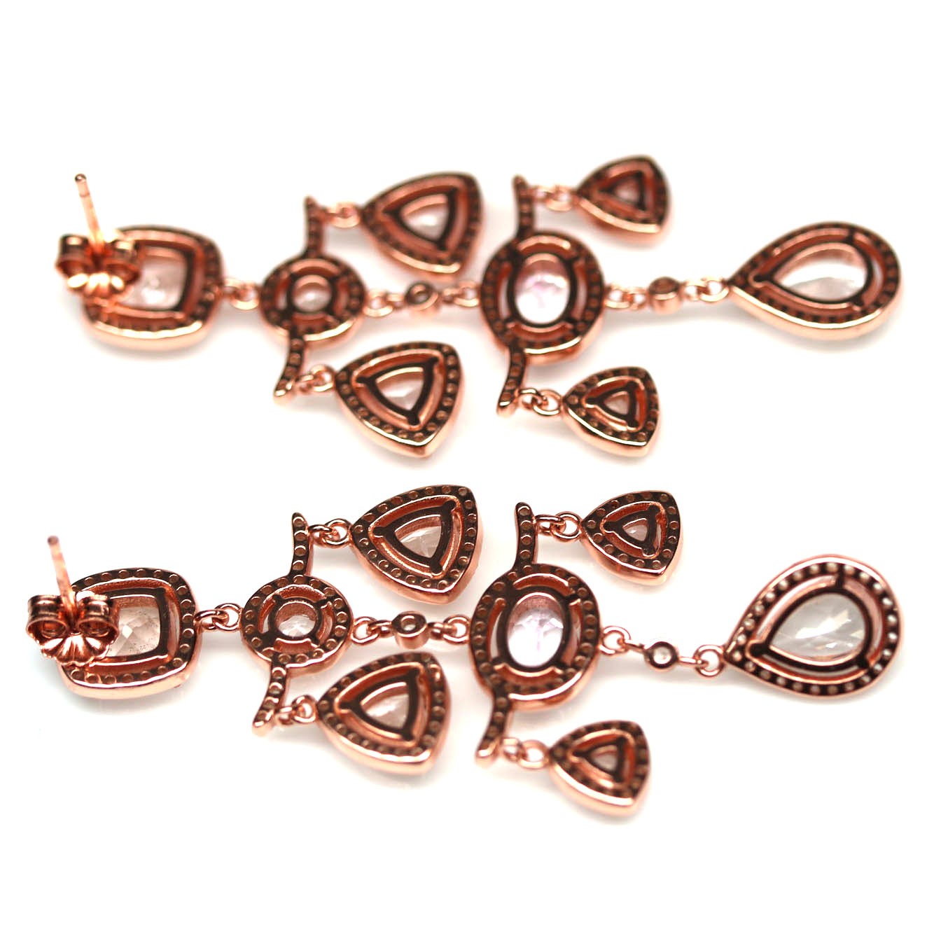 Thai Handmade 925 Silver Pink Morganite Topaz Zircon Earrings Rose Gold Plated