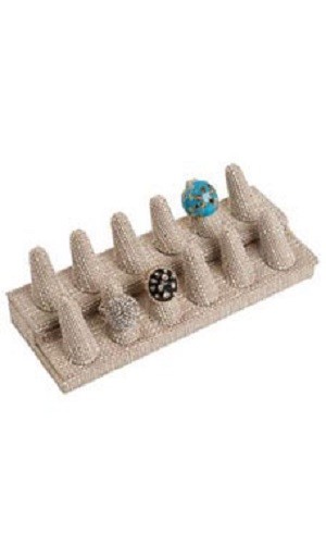 3 Displays 12-Ring Finger Jewelry Tan Linen 8″ x 3 1/4″ x 2 1/2″ Ring Countertop