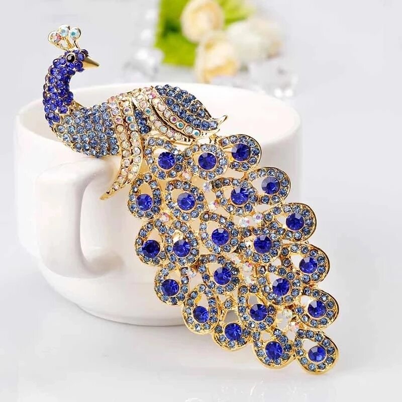 Rhinestone Peacock Brooches Scarf Pins Animal Brooch for Women Luxury Jewelry