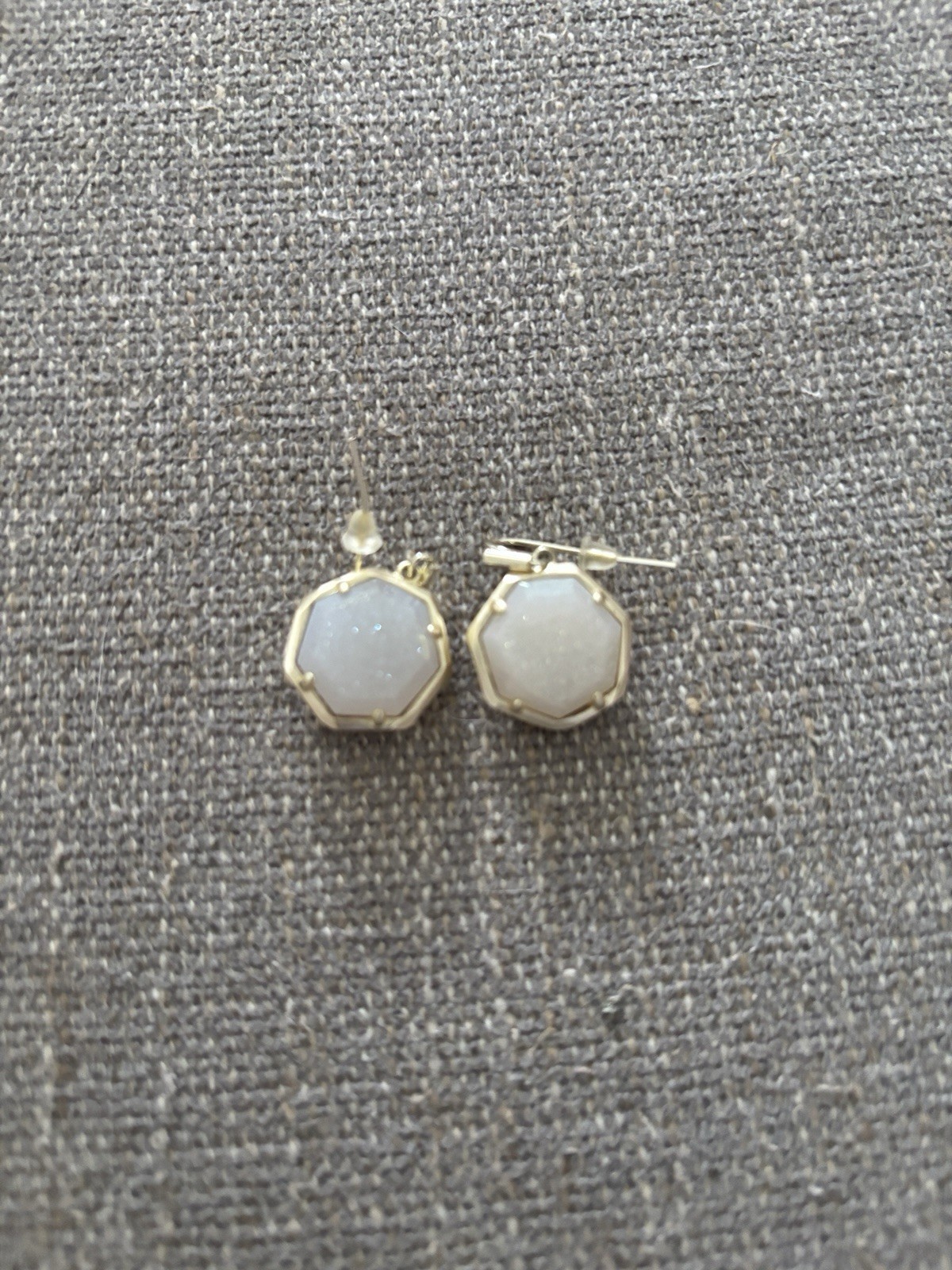 Kendra Scott Gold Tone Necklace & Earrings Set White Sparkly Octagon Stones