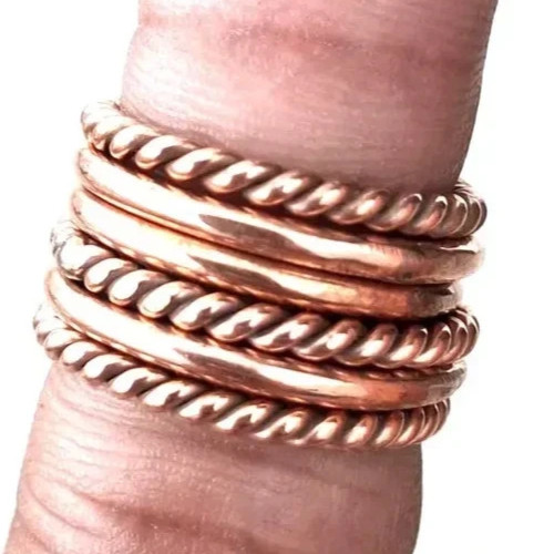 Solid Pure Copper Minimalist Healing Ring, Handmade, Unisex, 6 Pc Designer Rings