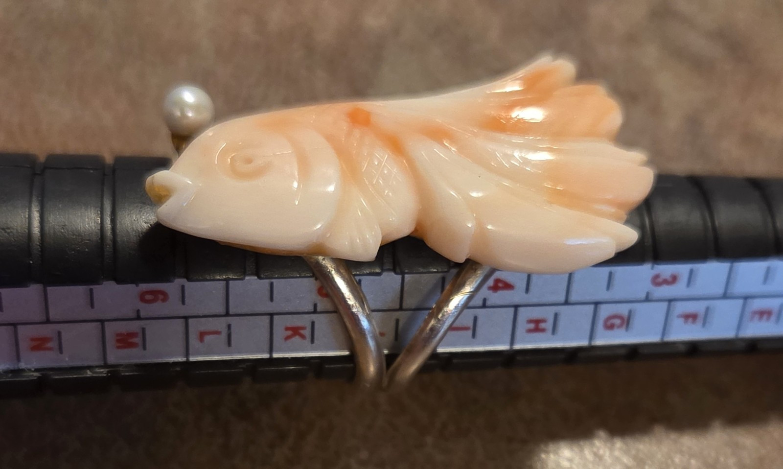 Hawaiian Pink & Angel Skin Coral Koi Fish Sterling Silver Small Ring