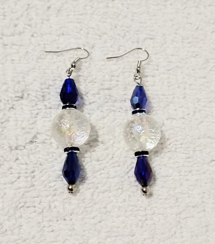 Handcrafted Jewelry Unique Facet Cut Sparkling Iridescent & Blue 2″ Earrings